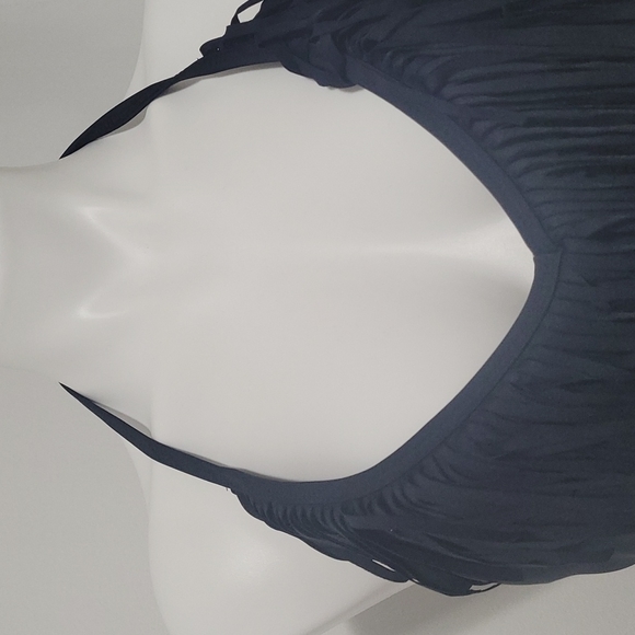 JESSICA SIMPSON SWIM HALTER TIE BIKINI FRINGE TANKINI BLACK TOP M SIZE M - Picture 2 of 10